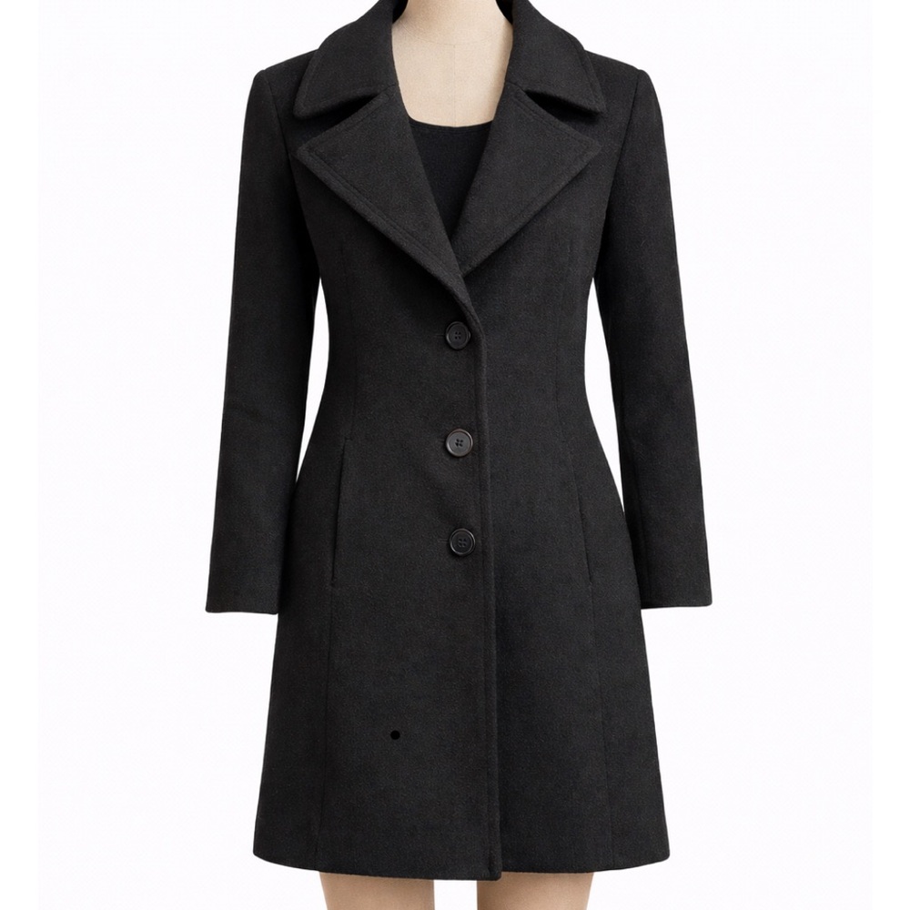 Tahari Elegant Single Breasted Black Pea Coat